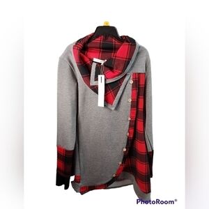 Dressfo size 8 gray with Buffalo plaid pullover top NWT